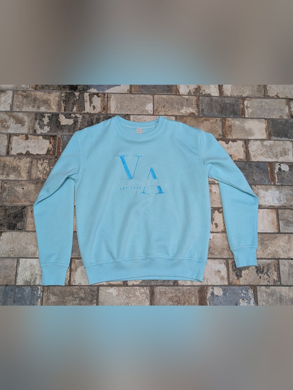 Ragwear Light Aqua Blue Virginia Beach Embroidered Crewneck Sweatshirt - Size XL